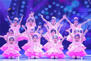六一儿童演出服蓬蓬裙幼儿现代舞蹈，可爱小女孩粉元旦亮片公主表演