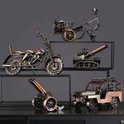 复古铁艺摩托车汽车金属模型摆设创意家居桌面装饰品酒柜书架摆件