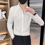 白色高端衬衫男款长袖春季2024年寸衫高级感商务男士条纹衬衣