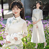 好质量中式国风夏季棉麻半袖绣花立领修身复古文艺茶服上衣套装
