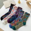 民族风袜子女秋冬季中筒棉袜复古立体提花浮雕花朵森系堆堆袜女袜