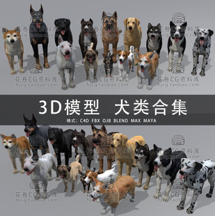 g869-c4dmaya3dmax三维素材，宠物狗犬类合集柯基，杜宾3d模型素材