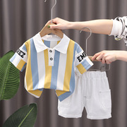 男衬衫夏装衬衣港风上衣沙滩儿童短袖韩版洋气女宝宝衣服两件套装