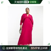 香港直邮潮奢asos女士curve设计雪纺，蝙蝠袖桃红，长款连衣裙(独)