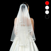 欧美新娘头纱白色短款简单婚礼头饰单层包边领证拍照结婚抓纱veil
