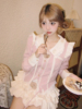 粉色娃娃领长袖衬衫小个子甜美套装上衣女装春季蛋糕半身裙两件套