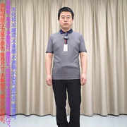 翻领短袖T恤男 纯桑蚕丝 威可多 灰色条纹修身商务休闲针织衫
