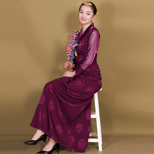 夏季藏装女西藏服民族风藏服纱袖博拉高档锦缎藏袍女藏族服锅庄裙