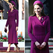 王妃同款2023春装，高端气质玫红收腰压褶西装连衣裙通勤高级感