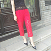 蕾丝裤子女夏红色(夏红色，)宽松腰薄款外穿大码镂空显瘦高腰白色七分打底裤