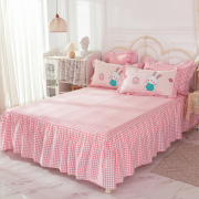 床裙全棉纯棉粉色格子公主风1.5米1.8m2.0简约1.2床套防滑防尘罩