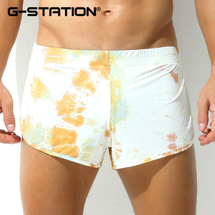 g-station丝滑凉感夏季男士，休闲运动短裤彩绘花纹，居家阿罗裤外穿