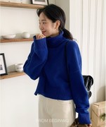 现首尔印象韩代 东大门 ins风 气质宝蓝色羊毛高领针织衫2023冬季