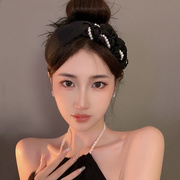 韩国珍珠交叉发箍优雅气质甜美网红发卡宽边高颅顶高级感缎面头箍