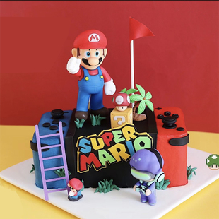 超级玛丽采蘑菇游戏玩偶摆件，卡通儿童插件蛋糕装饰彩虹气球插牌云