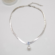 英国设计师TopWhit欧美复古几何水钻珍珠项链简约设计片形