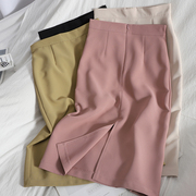 粉色半身裙女夏季2024高腰中长款薄款包臀小个子雪纺一步裙子