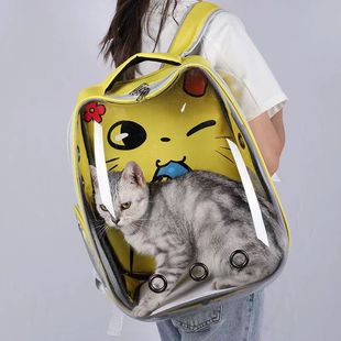 猫包外出便携双肩包透明太空舱可爱卡通小型犬透气手提背包大容量
