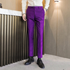 紫色男士西装裤英伦修身大码裤子免烫抗皱休闲裤，夏季男小脚直筒裤