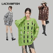 LA CRAWFISH韩系小众设计慵懒镂空宽松毛衣女针织罩衫上衣