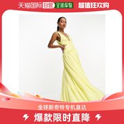 香港直邮潮奢 ASOS 女士设计缎面裹式高低柠檬黄黄色长款连衣裙