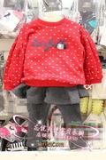 韩国秋春冬款中小童装女童宝宝红色抓绒卫衣T恤裙裤二件套装