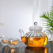 家用玻璃茶壶玻璃泡茶壶煮茶壶，条纹壶过滤南瓜壶透明花茶壶