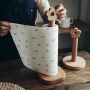 北欧INS可爱花朵立式实木纸巾架 日式家用厨房卷纸置物架收纳架