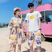 沙滩情侣装2020夏季旅游海边度假宽松男短袖T恤套装女连衣体裙裤