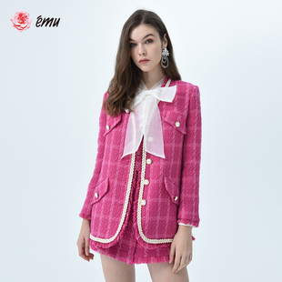 依妙emu女式外套小香风撞色外套150410002设计感小众短外套