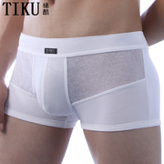 TIKU梯酷莫代尔男士性感内裤夏季薄款透气纯色网眼中腰白色平角裤