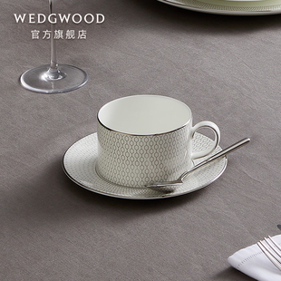 wedgwood威基伍德白金几何，杯碟组骨瓷，杯碟欧式咖啡杯下午茶杯碟