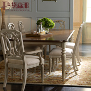 美式轻奢实木餐桌椅组合家用长方形饭桌伸缩小户型复古白色可定制