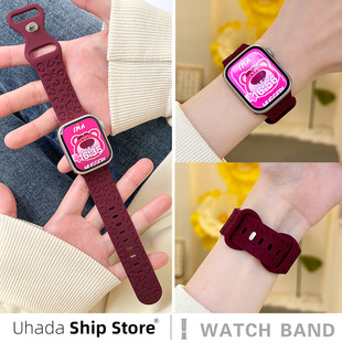 uhada适用苹果手表s9表带iwatch7/6/5/4/3苹果s8手表智能专用蝴蝶扣硅胶印花高级替换表带男女生通用款