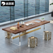 现代简约轻奢亚克力胡桃木整大板茶桌家用办公室一体茶餐台长方形