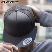 flexfit经典卡车司机帽透气网眼平沿帽男士大头围，棒球帽嘻哈帽