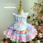 女童洋气粉蓝色洛丽塔蛋糕，裙甜美生日礼服，lolita公主裙宫廷女仆裙