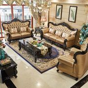 欧式真皮沙发组合新古典(新古典)黑檀，奢华客厅实木雕花简美大小户型123