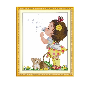 蒲公英女孩十字绣清晰印花绣人物卡通动漫小幅简约现代儿童房