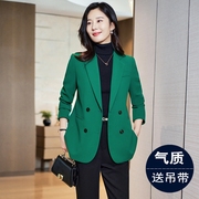 绿色西装外套女士2024秋季高级感炸街职业正装气质小西服上衣