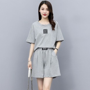 休闲套装女夏2024韩版短袖短裤宽松显瘦时尚运动纯棉两件套潮