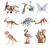木制动物恐龙数字模型拼装 儿童3D立体拼图益智玩具学生奖品