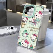 夏日ins薄荷绿Kitty猫适用华为Pura70苹果15promax手机壳小米iPhone14防摔OPPOReno12荣耀200vivox100siQOOz9
