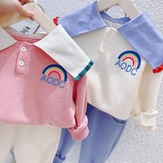 童装女童秋装2023韩版宝宝，运动套装儿童，洋气两件套潮女孩翻领卫衣
