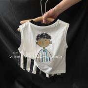 巴拉巴柆韩系纯棉男童背心套装2024夏季韩系中小童儿童装短袖