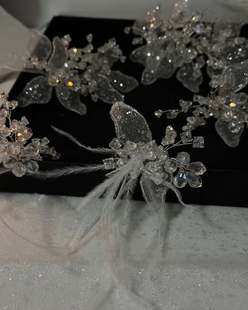 法式新娘头饰超仙森系水晶花朵，发簪边夹婚纱，礼服配饰影楼写真拍照
