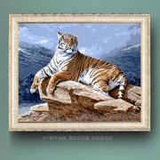diy数字油画动物老虎，自己上色解闷手工，绘填色填充装饰油彩画