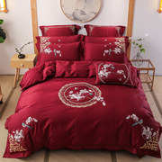 新中式床上四件套红色纯棉结婚用被套喜庆中国风床单高档婚庆床品