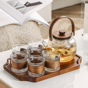 玻璃花茶壶套装日式水果，茶壶蒸茶煮茶壶耐高温家用泡茶壶下午茶具