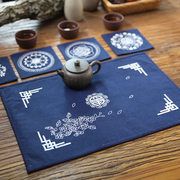 茶席刺绣手工diy材料，包自绣制作手作布艺杯垫，创意礼物送男友